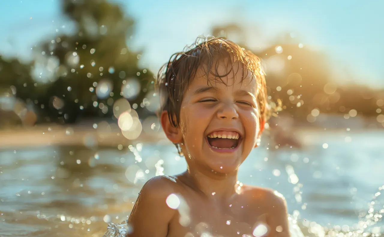 未来の世代を想起させるものとして、子供が水遊びするシーンを撮影した写真を掲載しています。
